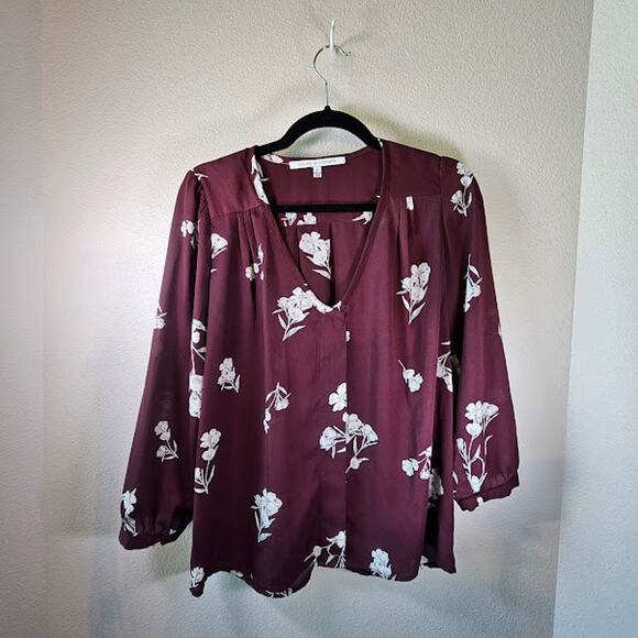 Collective Concepts Maroon Flower Shirt- Women's Small- Estimated Retail $55 - Picture 1 of 3